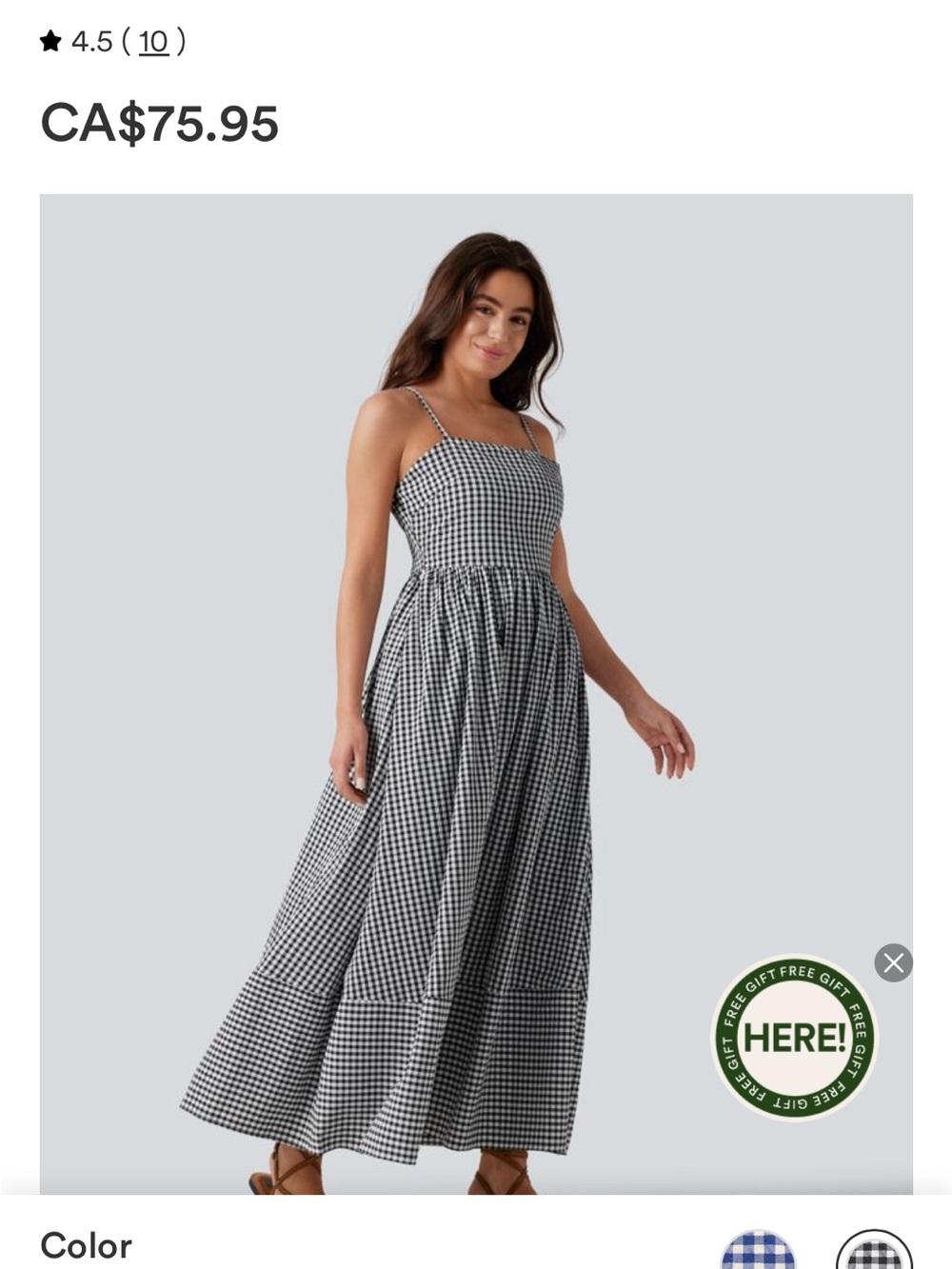 HALARA Black & White Gingham Maxi Dress with Spaghetti Straps